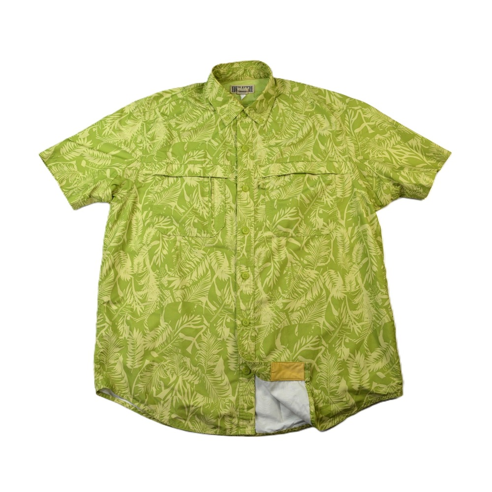 Duluth Trading Co Mens Large Tropical Leaf Ripstop Fishing Shirt Ventilated